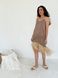 Brown polka dot maxi slip dress with beige tulle ruffles