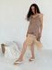 Brown polka dot maxi slip dress with beige tulle ruffles