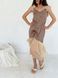Brown polka dot maxi slip dress with beige tulle ruffles