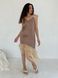 Brown polka dot maxi slip dress with beige tulle ruffles