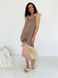 Brown polka dot maxi slip dress with beige tulle ruffles