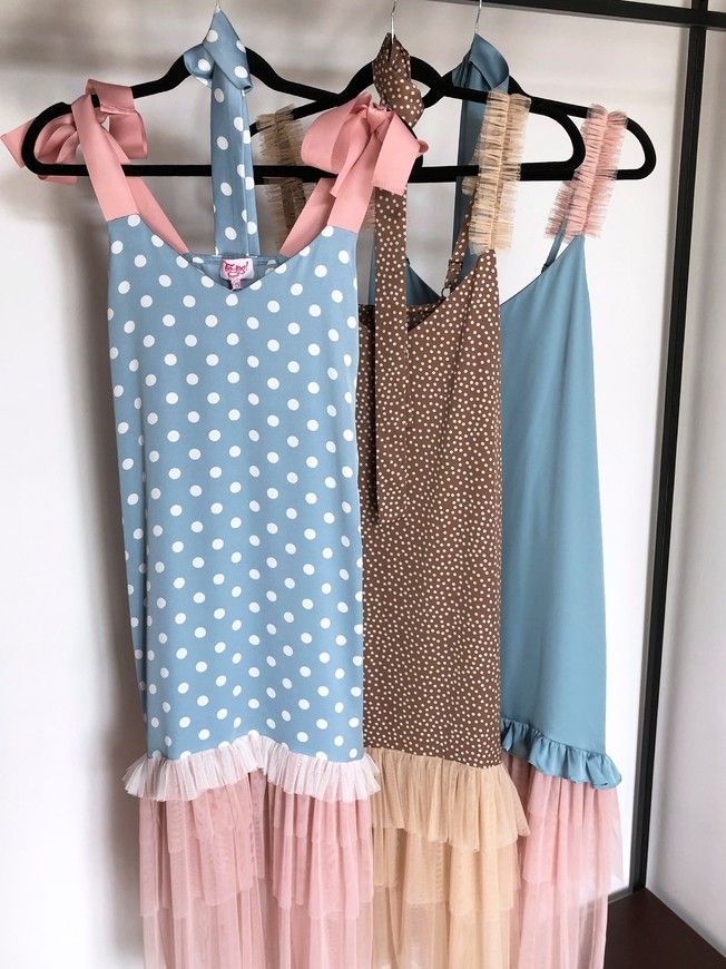 Brown polka dot maxi slip dress with beige tulle ruffles