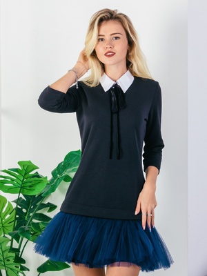 Constructor-dress black Airdress with removable Navy blue skirt and collar