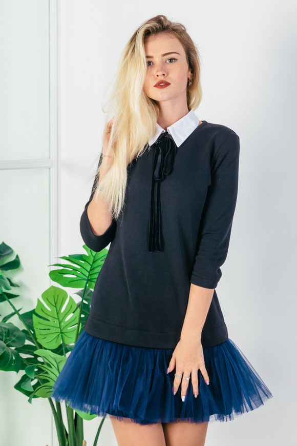 Constructor-dress black Airdress with removable Navy blue skirt and collar