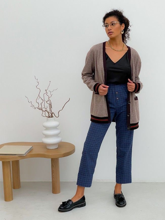 Retro cardigan oversize with buttons Tyu-Tyu! XS/S brown check