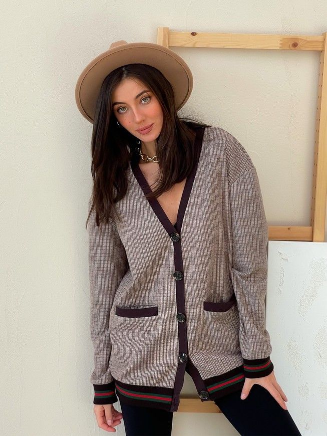 Retro cardigan oversize with buttons Tyu-Tyu! XS/S brown check