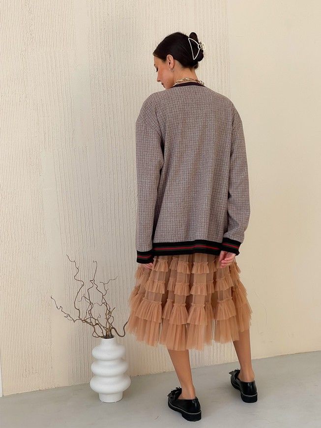 Retro cardigan oversize with buttons Tyu-Tyu! XS/S brown check