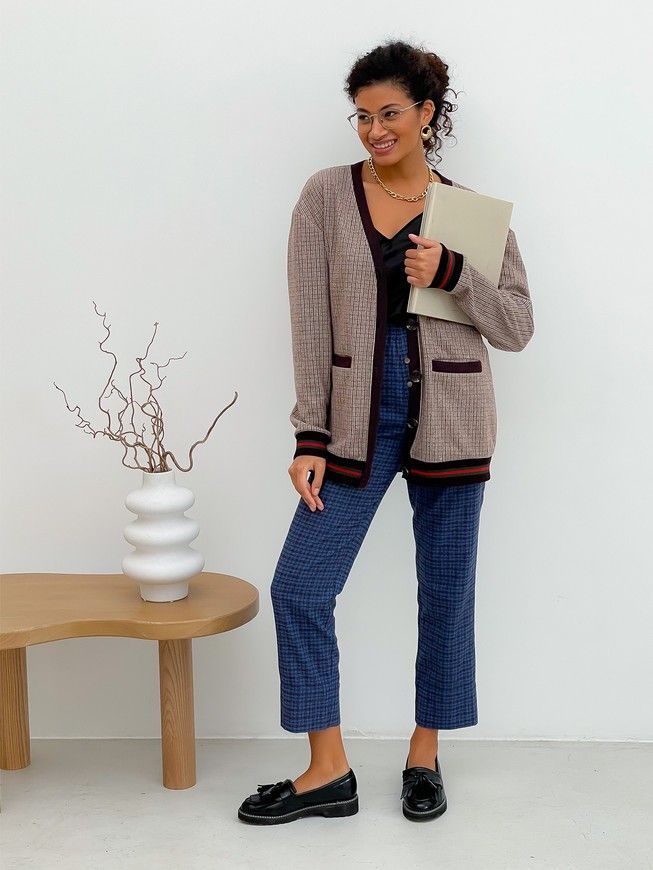 Retro cardigan oversize with buttons Tyu-Tyu! XS/S brown check