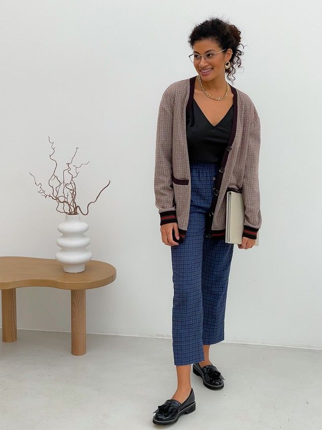 Retro cardigan oversize with buttons Tyu-Tyu! XS/S brown check