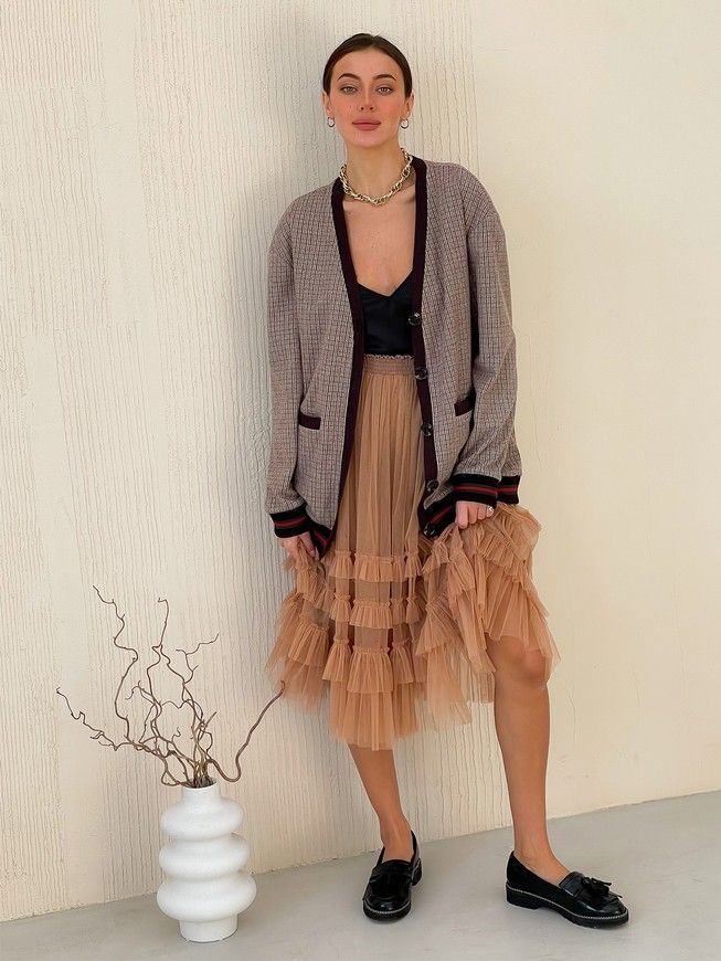 Retro cardigan oversize with buttons Tyu-Tyu! XS/S brown check