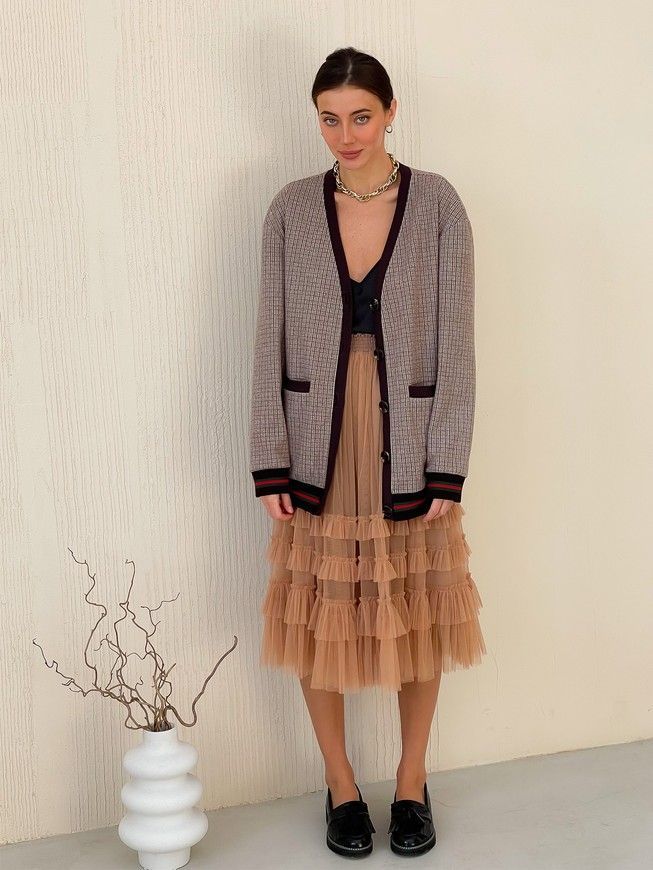 Retro cardigan oversize with buttons Tyu-Tyu! XS/S brown check
