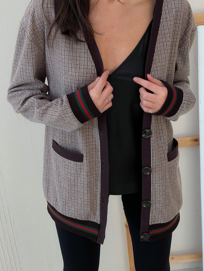 Retro cardigan oversize with buttons Tyu-Tyu! XS/S brown check