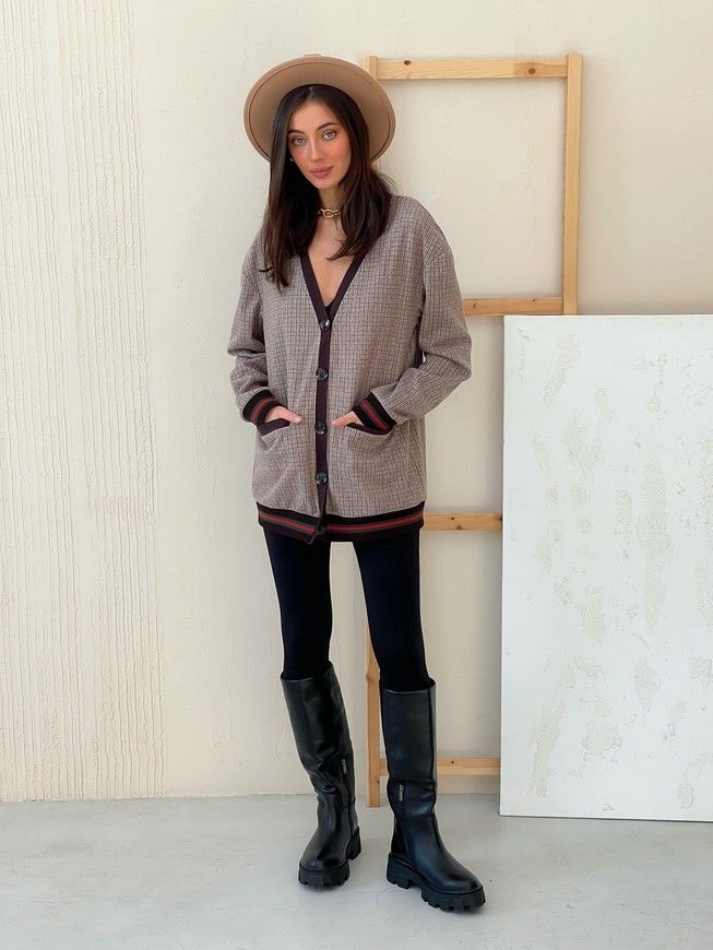Retro cardigan oversize with buttons Tyu-Tyu! XS/S brown check