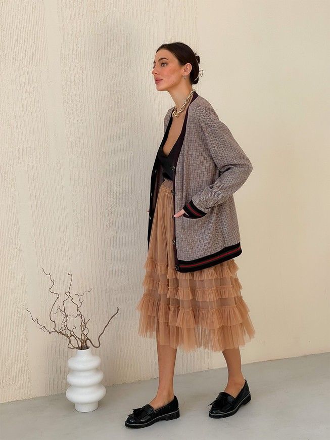 Retro cardigan oversize with buttons Tyu-Tyu! XS/S brown check