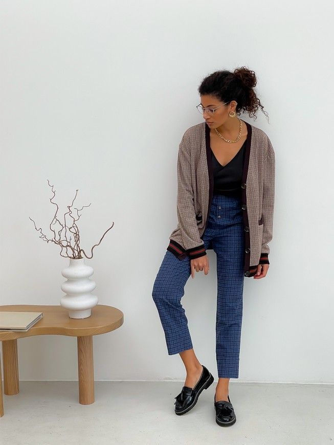 Retro cardigan oversize with buttons Tyu-Tyu! XS/S brown check