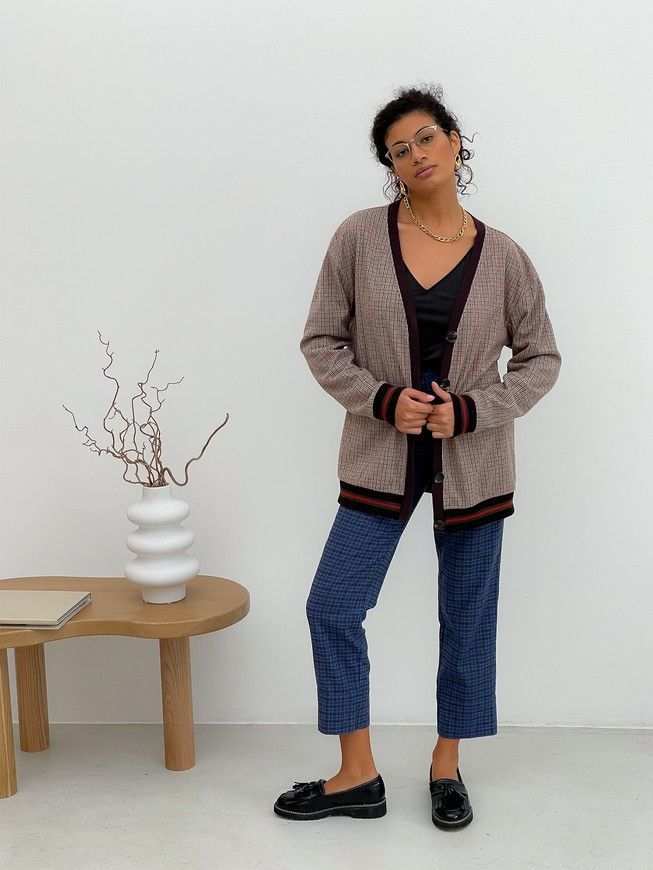 Retro cardigan oversize with buttons Tyu-Tyu! XS/S brown check