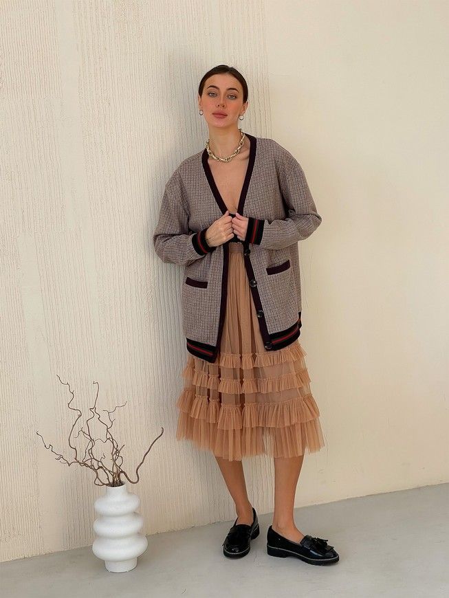 Retro cardigan oversize with buttons Tyu-Tyu! XS/S brown check