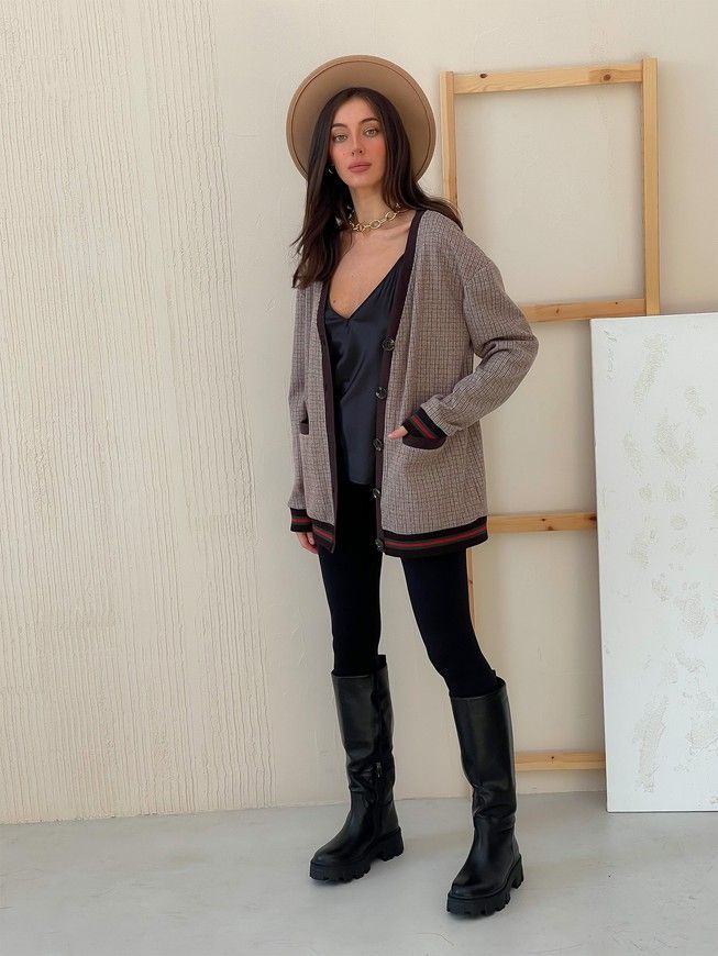 Retro cardigan oversize with buttons Tyu-Tyu! XS/S brown check