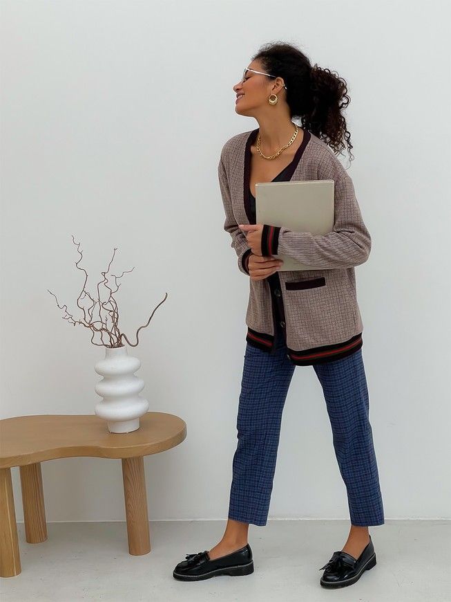 Retro cardigan oversize with buttons Tyu-Tyu! XS/S brown check