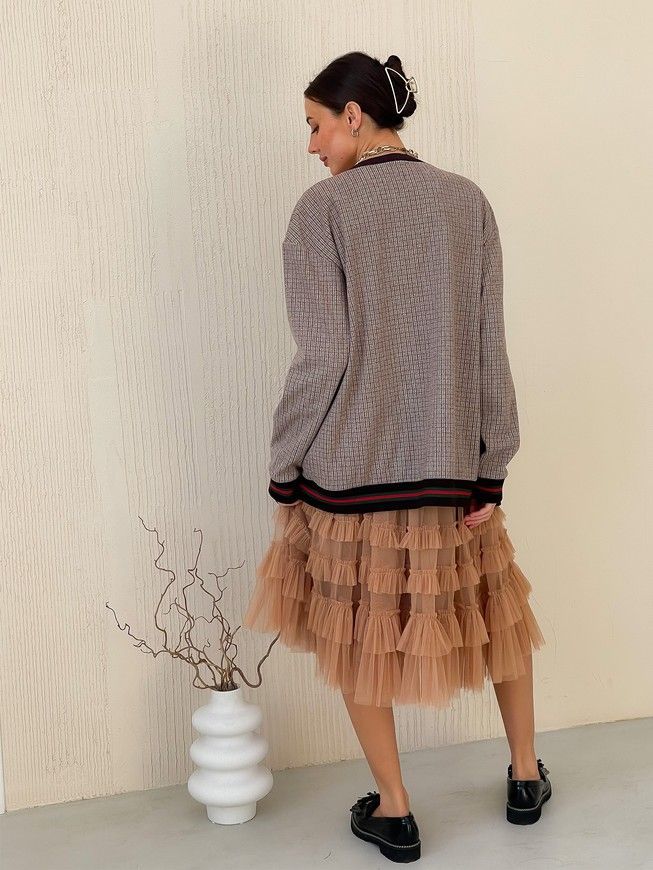 Retro cardigan oversize with buttons Tyu-Tyu! XS/S brown check