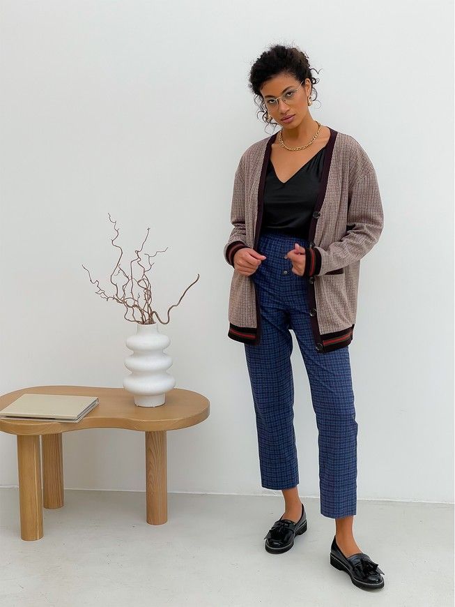 Retro cardigan oversize with buttons Tyu-Tyu! XS/S brown check