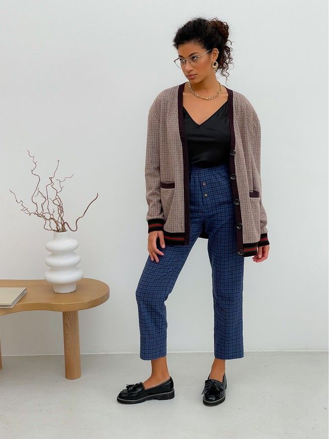 Retro cardigan oversize with buttons Tyu-Tyu! XS/S brown check