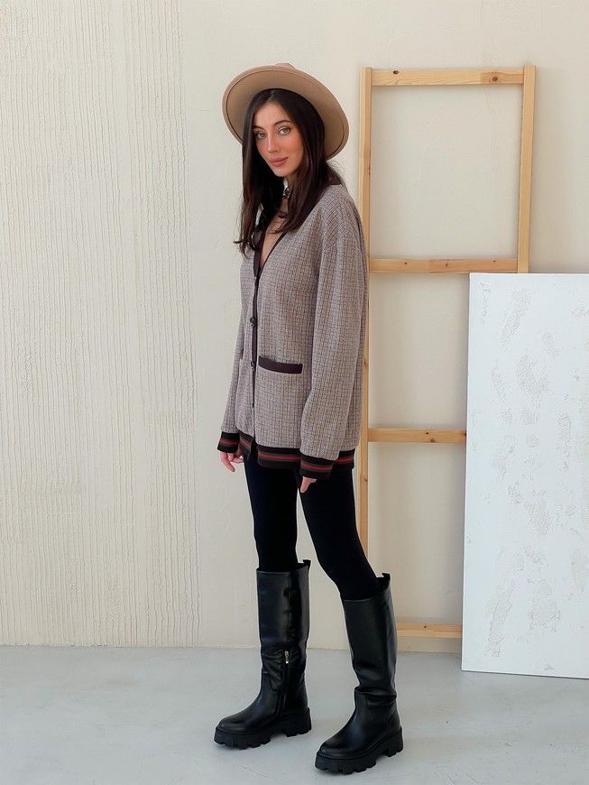 Retro cardigan oversize with buttons Tyu-Tyu! XS/S brown check