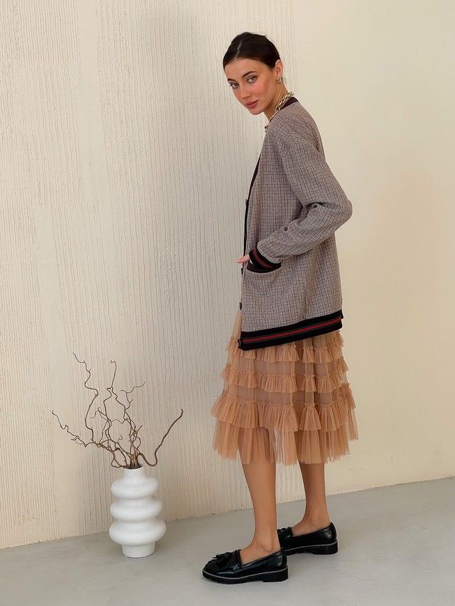 Retro cardigan oversize with buttons Tyu-Tyu! XS/S brown check