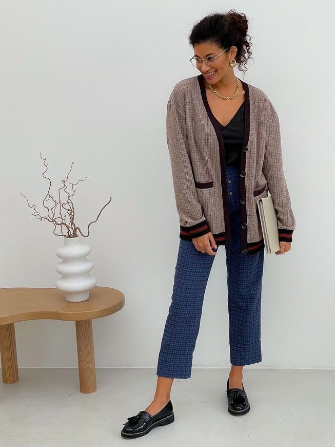 Retro cardigan oversize with buttons Tyu-Tyu! XS/S brown check
