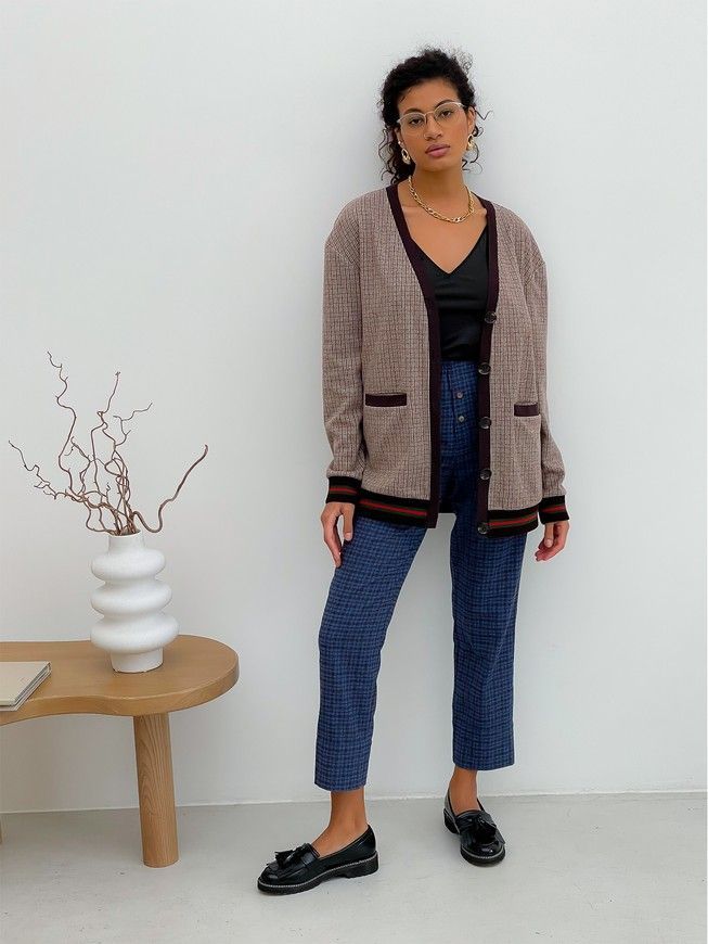 Retro cardigan oversize with buttons Tyu-Tyu! XS/S brown check
