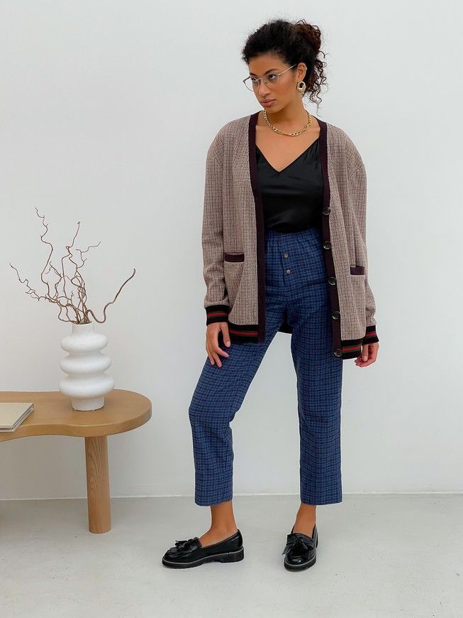 Retro cardigan oversize with buttons Tyu-Tyu! XS/S brown check