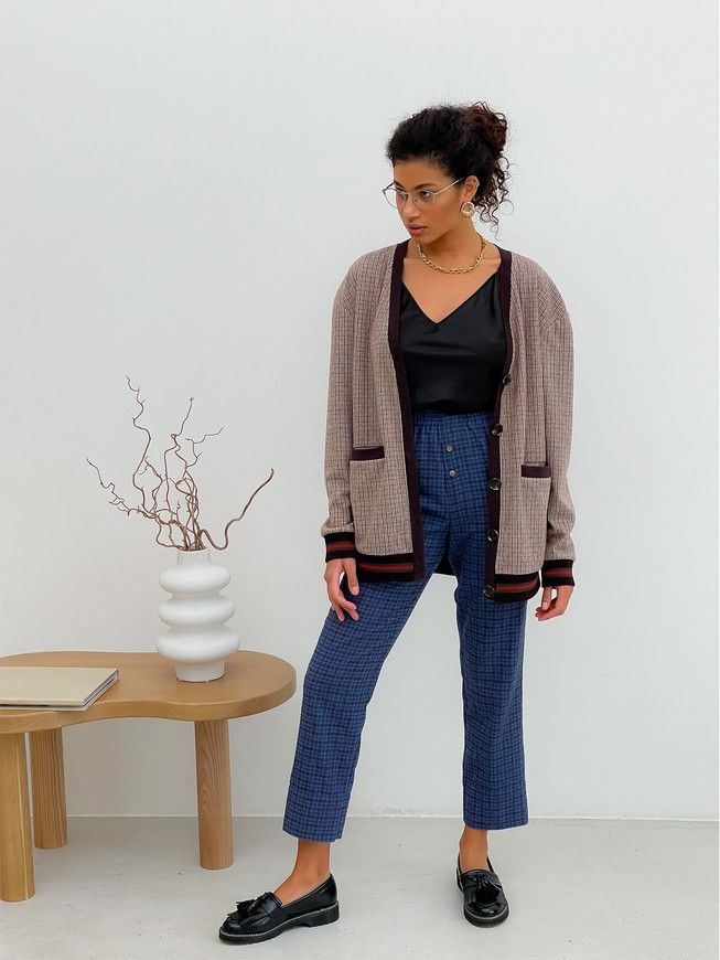 Retro cardigan oversize with buttons Tyu-Tyu! XS/S brown check