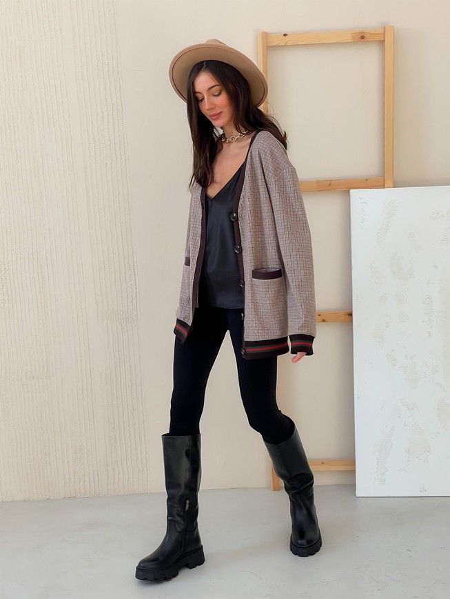 Retro cardigan oversize with buttons Tyu-Tyu! XS/S brown check