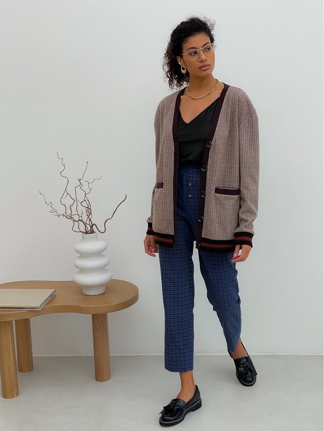 Retro cardigan oversize with buttons Tyu-Tyu! XS/S brown check
