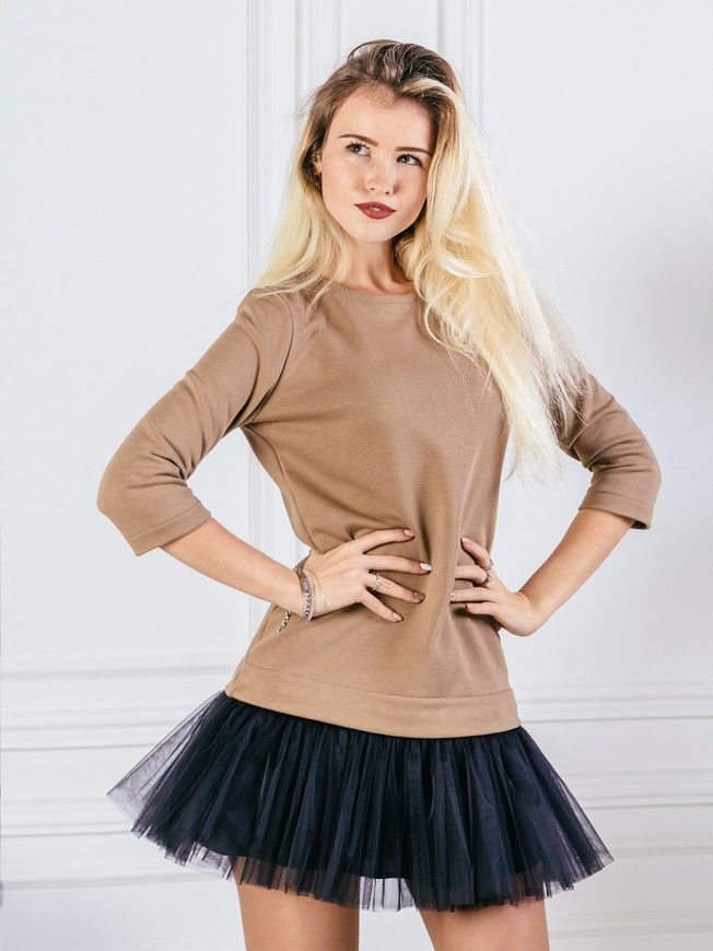 Constructor-dress camel Airdress with removable black skirt