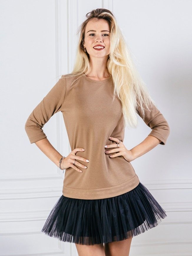 Constructor-dress camel Airdress with removable black skirt