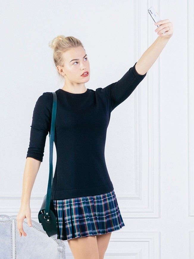 Constructor-dress black Airdress with removable green tartan skirt